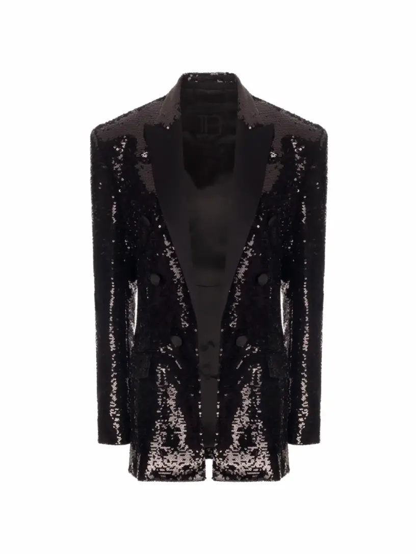 

Однобортный пиджак с пайетками Balmain, черный