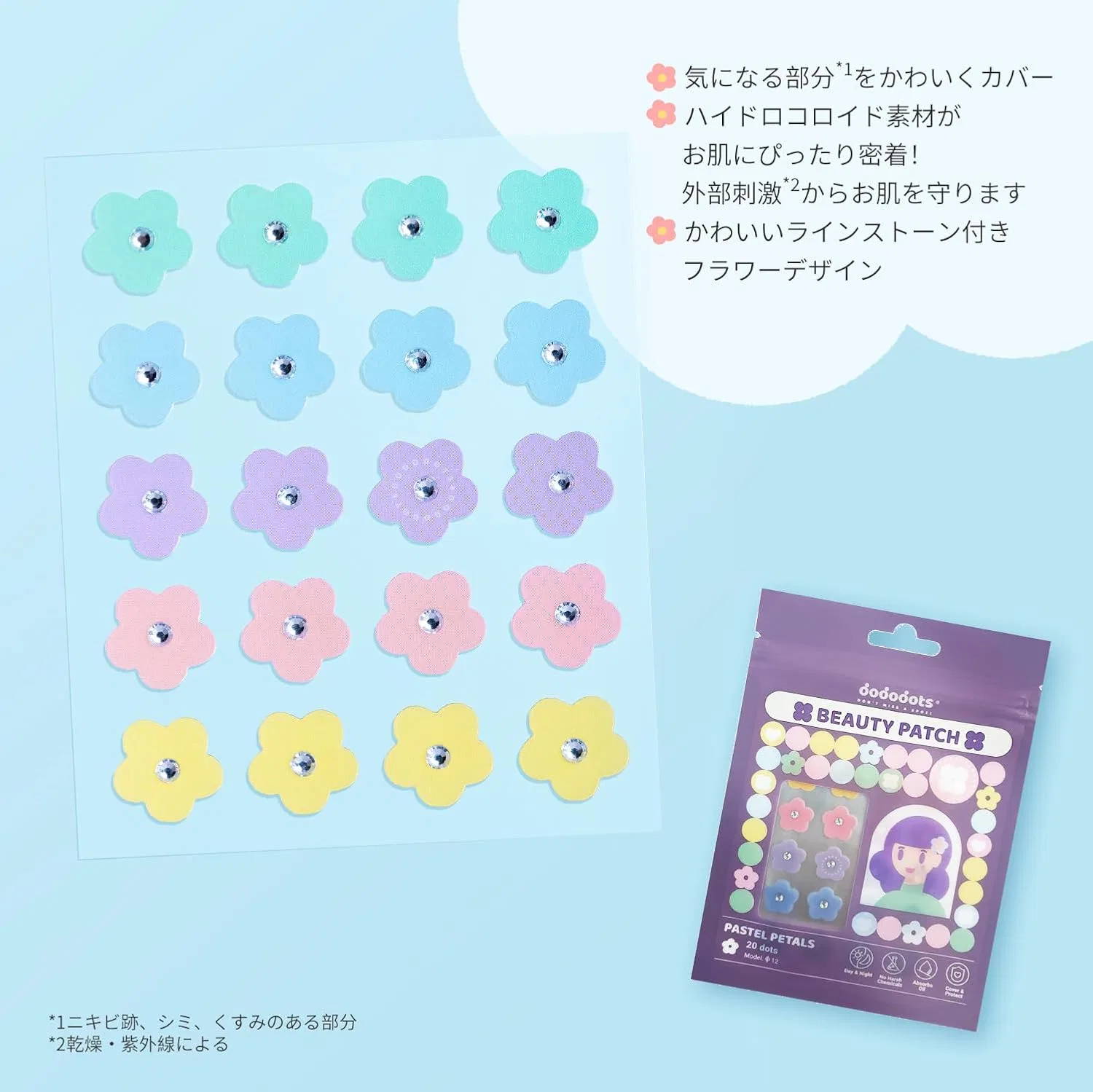 Патчи для лица Dododots Beauty Patch Spot Patch гидроколлоидные пастельные лепестки 20 шт — фото 4