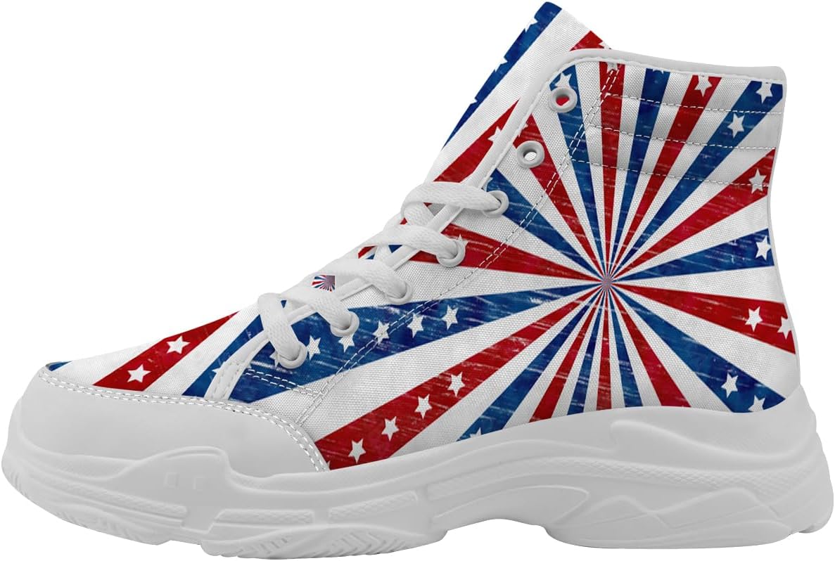 

Женские кеды на высокой подошве с флагом США, красно-бело-синие, из канвы, подарок для мужчин Quorax