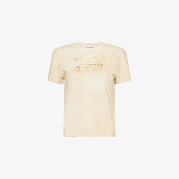 

Футболка из хлопкового джерси с коротким рукавом и логотипом Acne Studios, бежевый