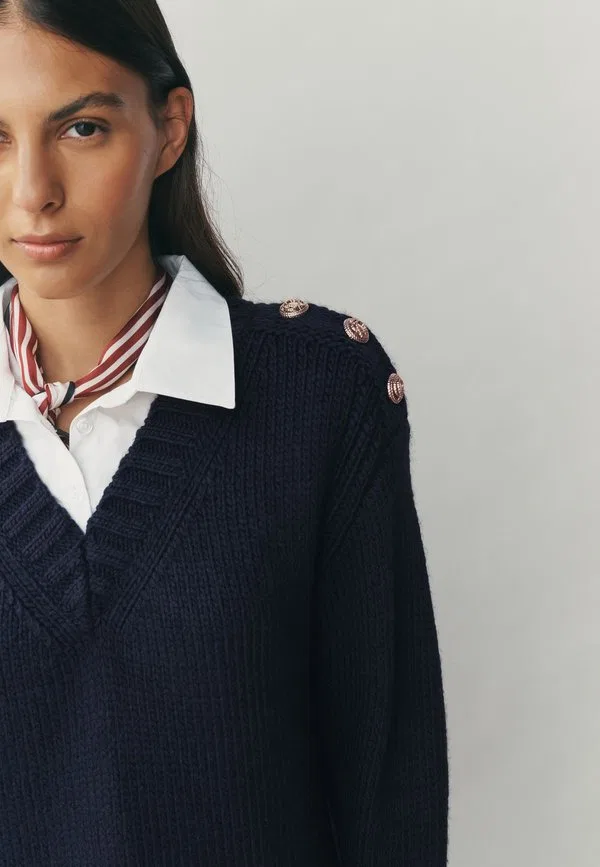 Джемпер с v-образным вырезом стандартного кроя Next, Navy Blue — фото 4