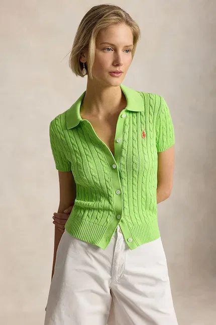 Свитер с коротким рукавом вязаный Polo Ralph Lauren, зеленый