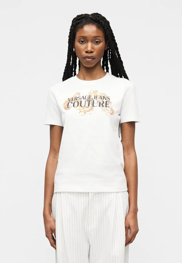 

Футболка с логотипом и волнообразным принтом Versace Jeans Couture, White/Gold-Coloured, Белый, Футболка с логотипом и волнообразным принтом Versace Jeans Couture, White/Gold-Coloured