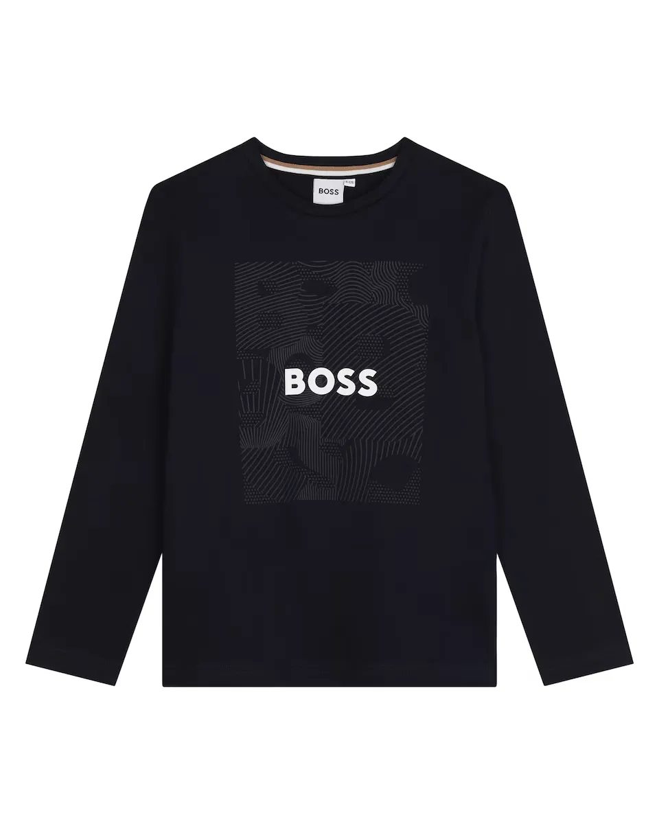 

Футболка для мальчика из 100% хлопка с логотипом спереди BOSS Kidswear, черный