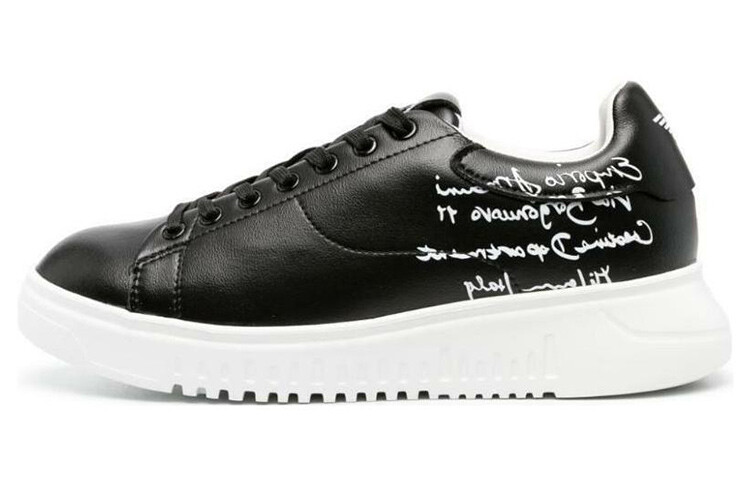 

Кроссовки EMPORIO ARMANI Calligraphy-print Leather Sneakers, черный