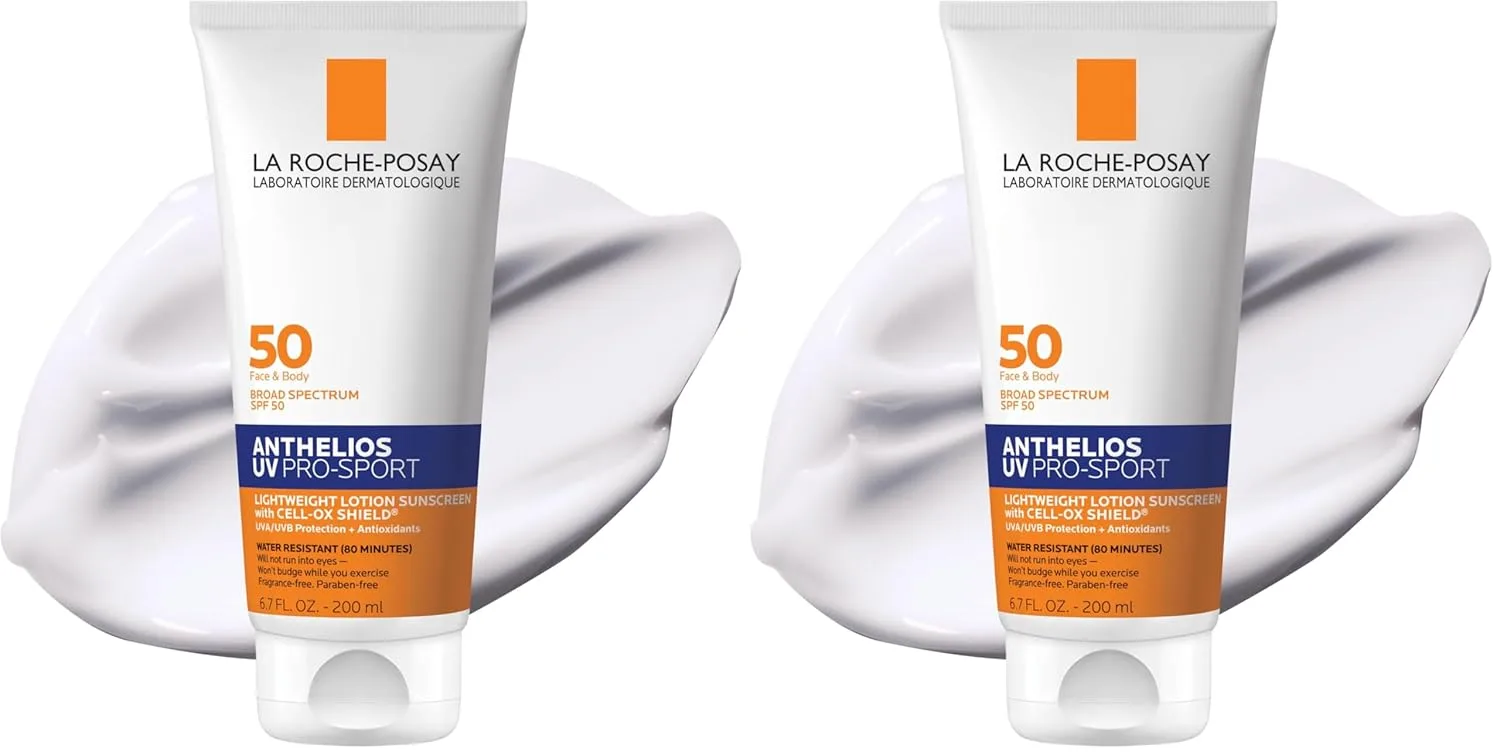 Солнцезащитный лосьон La Roche-Posay Anthelios UV Pro-Sport SPF 50 для лица и тела, водо- и потостойкий, с не растекающейся формулой, невидимый, с широким спектром защиты, легкий и дышащий. 200 мл (2 шт.), White