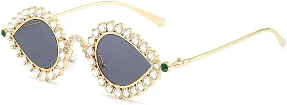 

Солнцезащитные очки с бриллиантами для женщин и мужчин, модные солнцезащитные очки в винтажном стиле панк, «кошачий глаз», с кристаллами, маленькие MTZJH, Gold Black