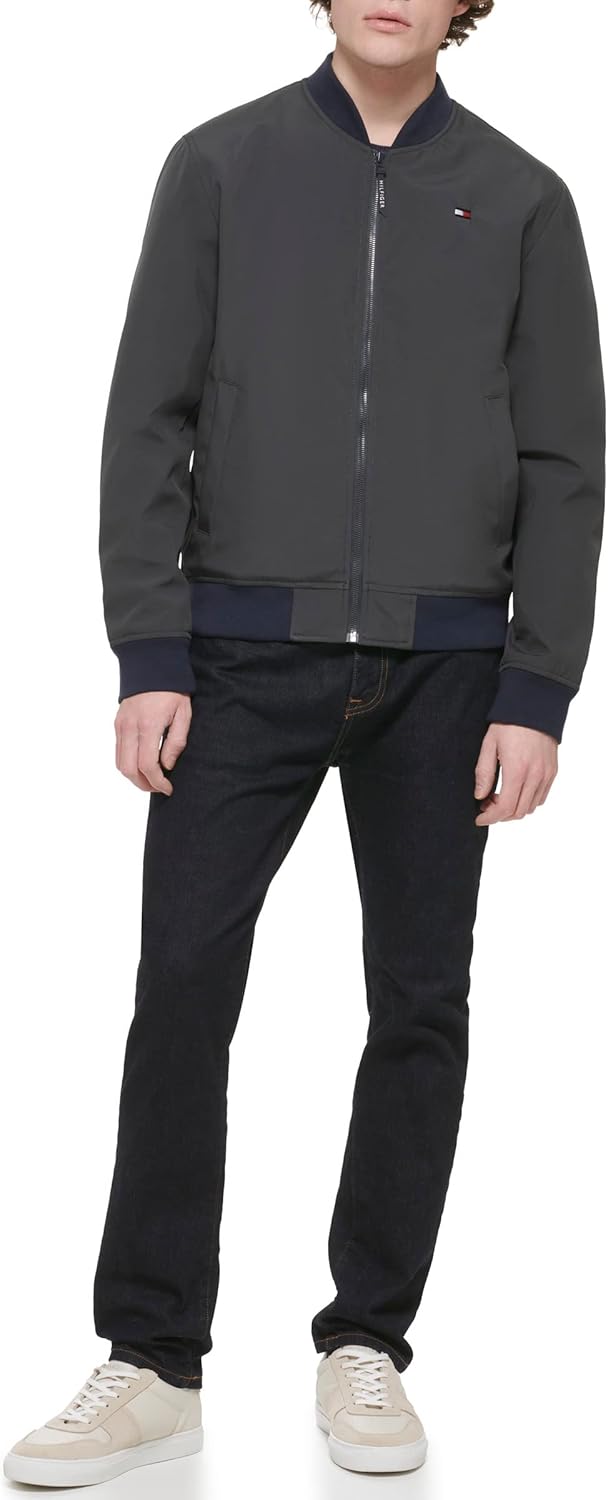 Легкая мужская куртка-бомбер Tommy Hilfiger Varsity Rib Knit, Charcoal/Navy — фото 2
