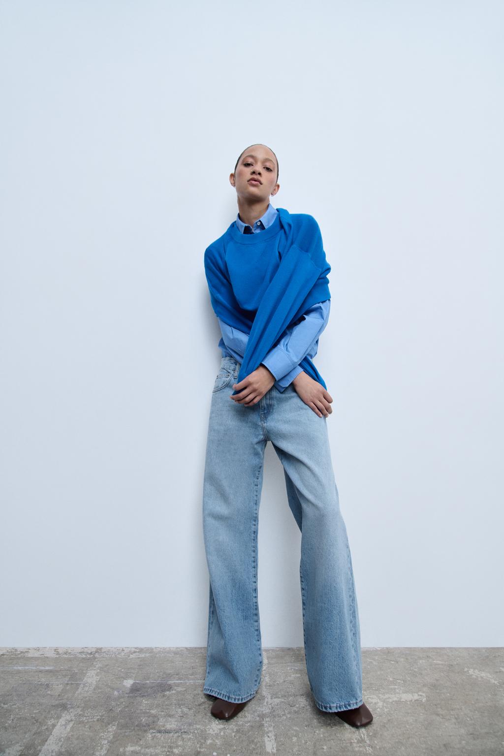 

Широкие джинсы средней посадки ZARA, светло-синий