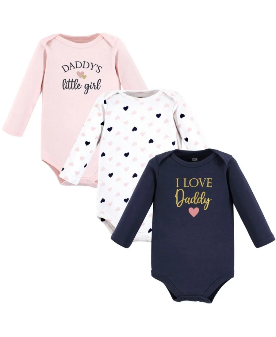 Комплект из 3 хлопковых боди с длинными рукавами Hudson Baby, girl daddy розовый темно-синий 3-pack
