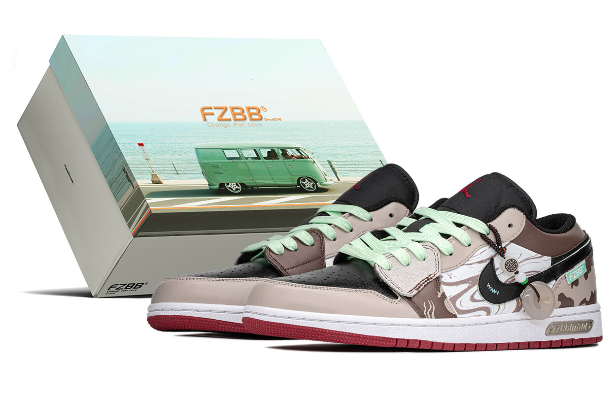 

Кроссовки Air Jordan 1 Vintage Basketball Shoes Men Low-top Black/brown/green, зеленый