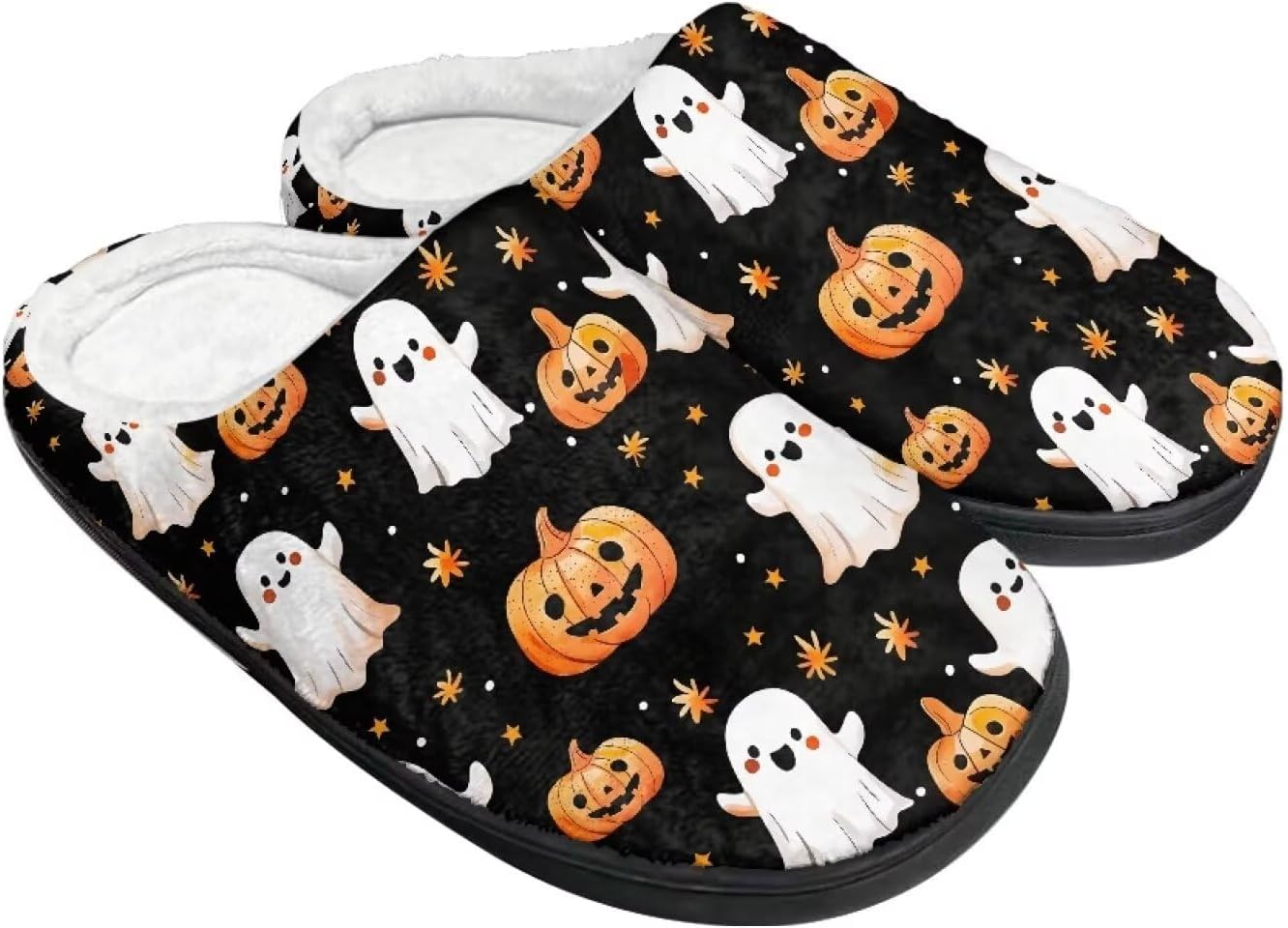

Домашние тапочки на Хэллоуин из хлопка для женщин и мужчин, праздничные тапочки для дома, мягкие и теплые тапочки для спальни Buxolandt, Halloween Pumpkin Ghost