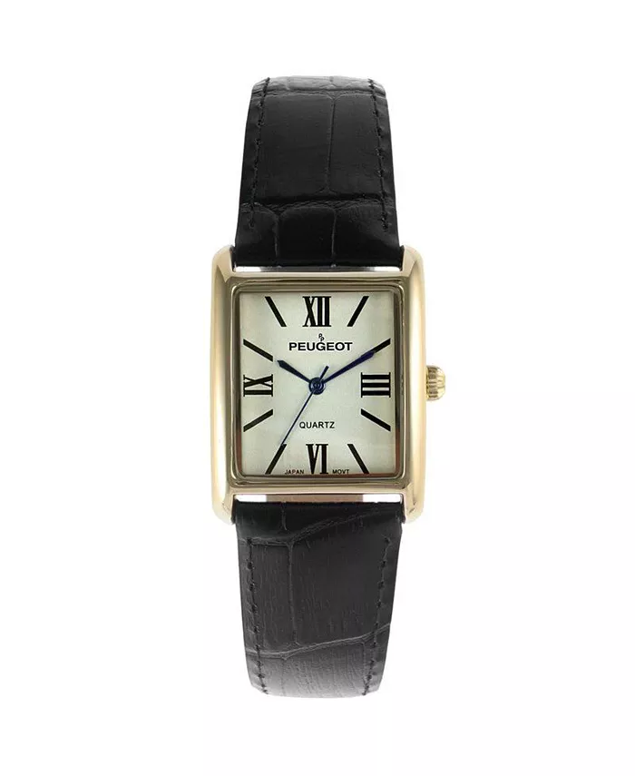 

Женские часы Tank с римским циферблатом на черном кожаном ремешке Peugeot