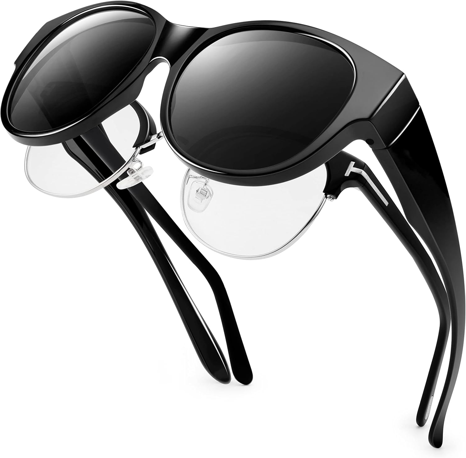 

Поляризованные солнцезащитные очки поверх обычных очков для женщин, солнцезащитные очки-«кошачий глаз», модные солнцезащитные очки с защитой от УФ-излучения UV400 Paukis, P07 Glossy Black/Grey Lens