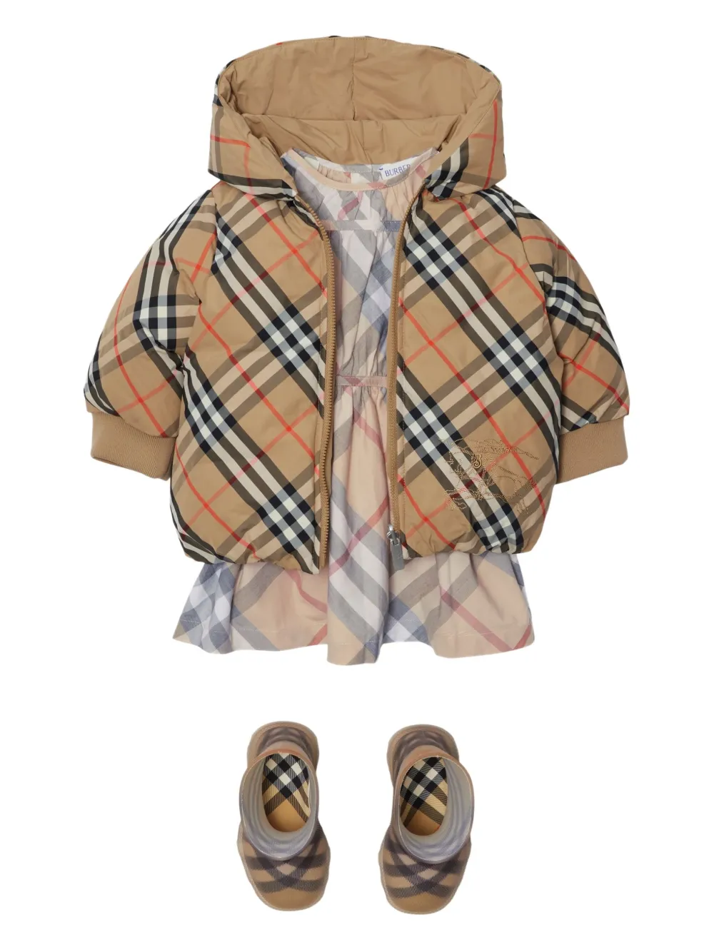 Двусторонний пуховик в клетку BURBERRY KIDS, нейтральный — фото 4
