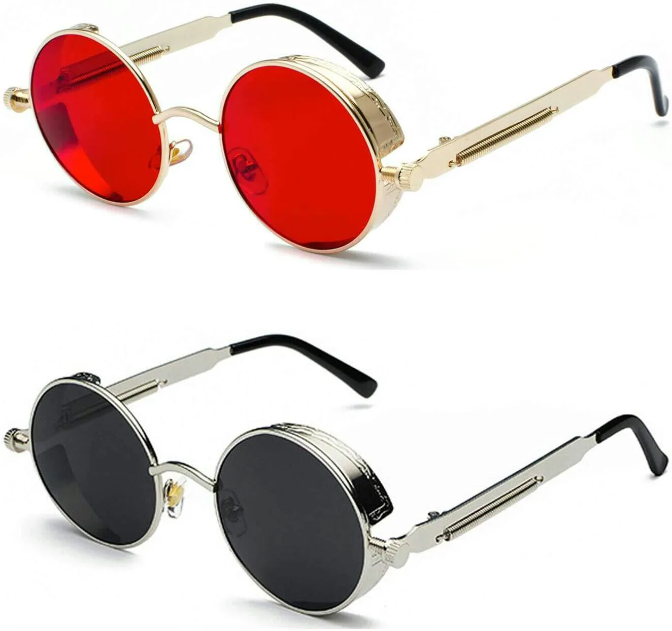 

Солнцезащитные очки PROUDDEMON в стиле ретро, ​​готика, стимпанк, для женщин и мужчин, с круглыми линзами и металлической оправой, Gold Red & Silver Black