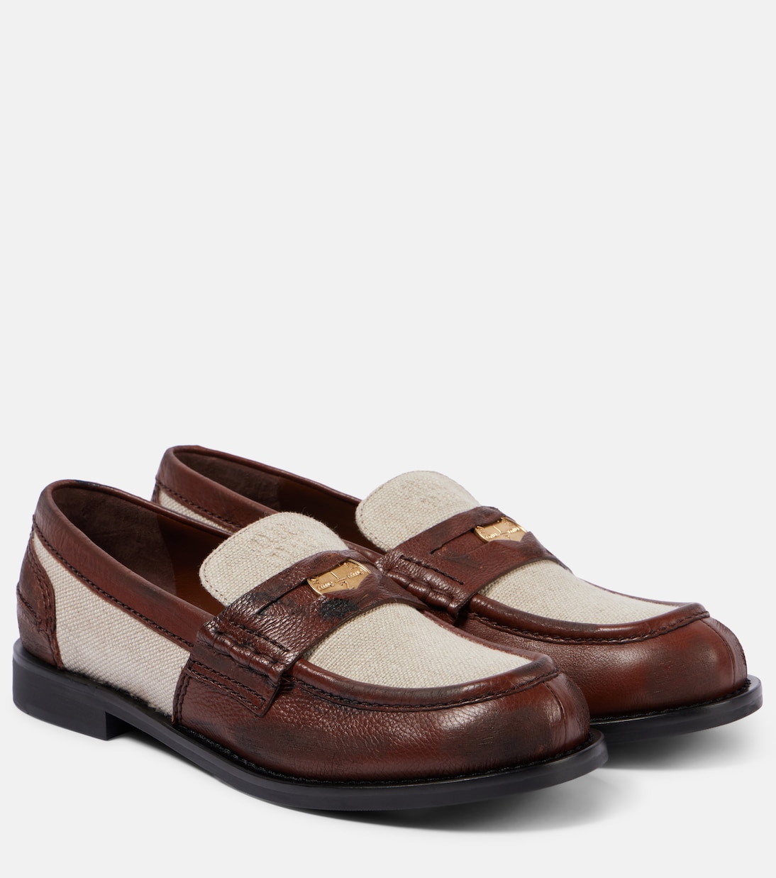 Лоферы с кожаной отделкой Logo Miu Miu, Bruciato + Corda