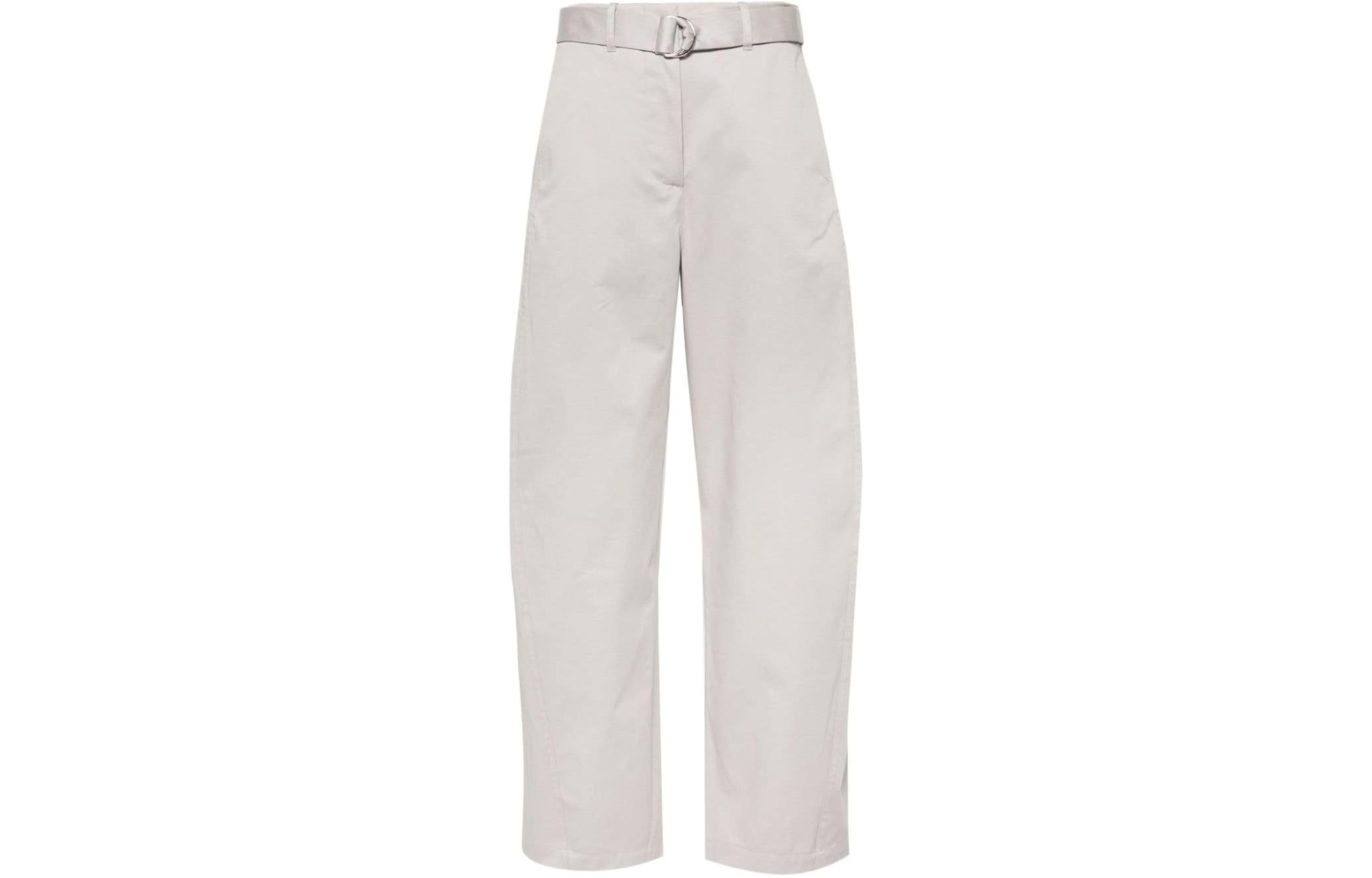 

Брюки из саржи с высокой талией, широкими штанинами и поясом Msgm, светлый серый