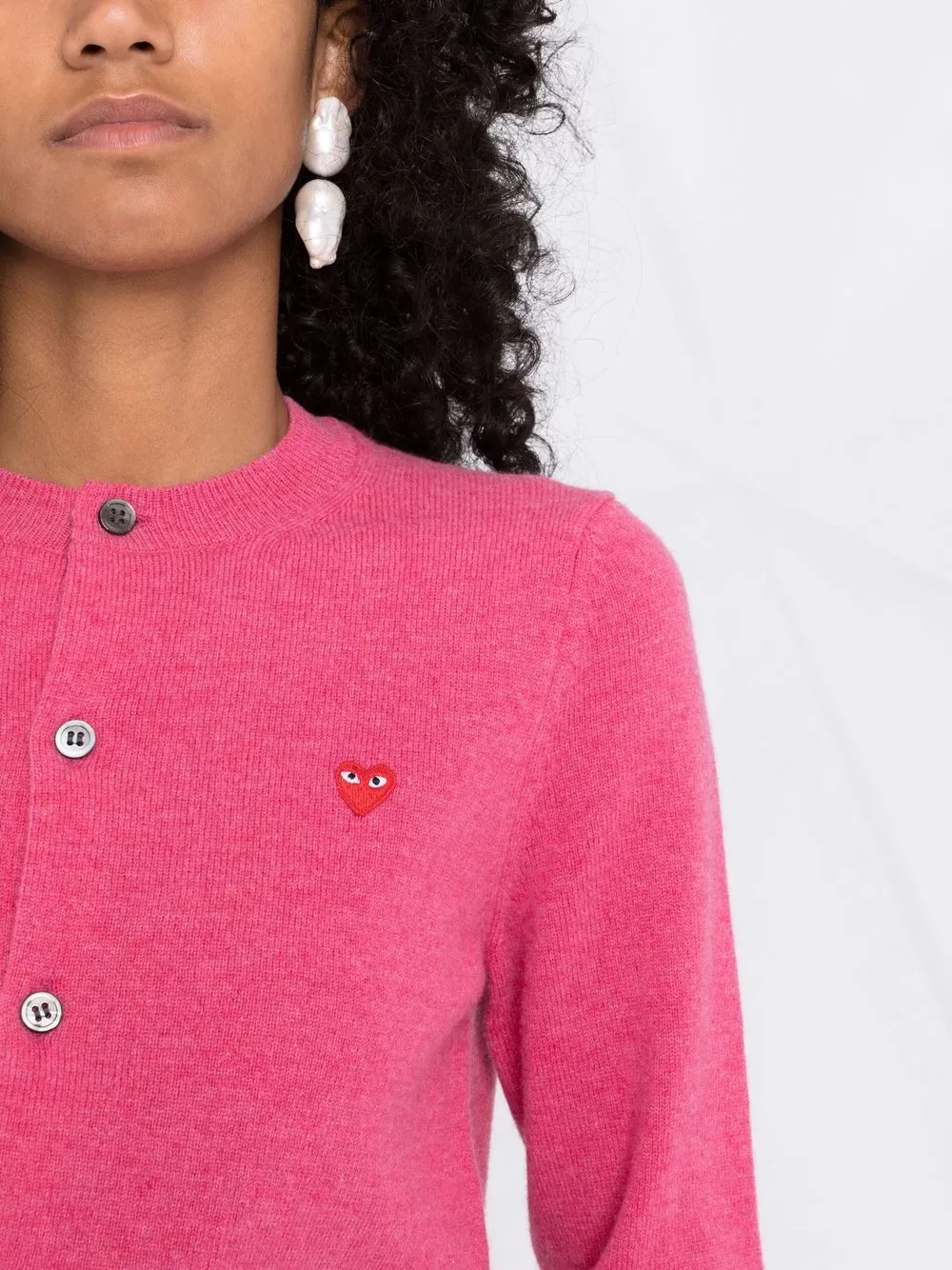 Кардиган тонкой вязки с нашивкой-логотипом Comme Des Garçons Play, розовый — фото 3