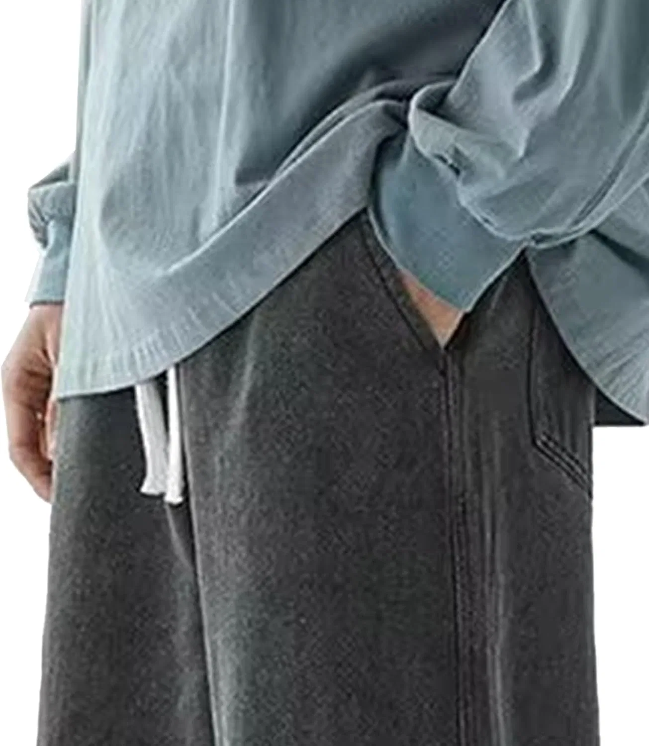 Джинсы свободные Men's Casual Loose Fit Baggy Denim Pants Oversize Streetwear Summer Jeans Straight Leg Wide Leg Hip Hop Jeans, серый — фото 2