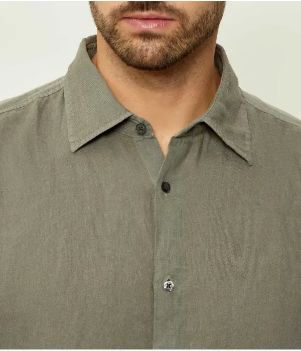 Рубашка из льна Rash Linen Shirt_2_M regular fit Boss Orange, зеленый — фото 4