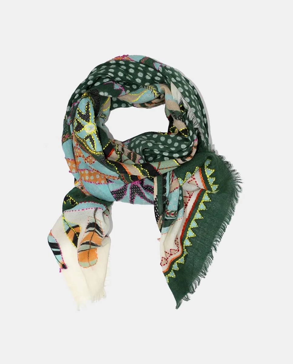 

Шерстяной платок с узором или вышивкой Storiatipic, темно-зеленый
