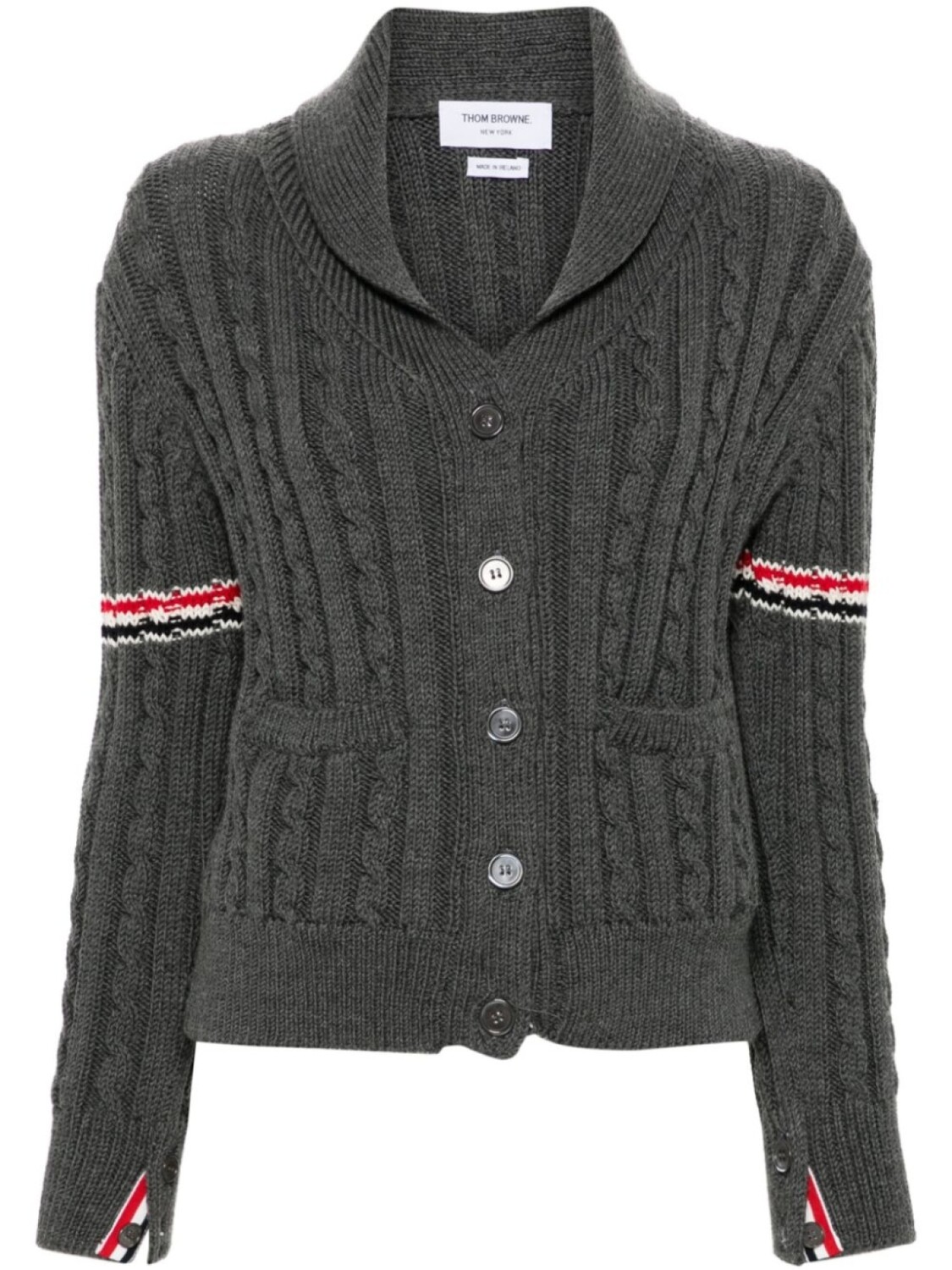 

Кардиган фактурной вязки с полосками RWB Thom Browne, серый