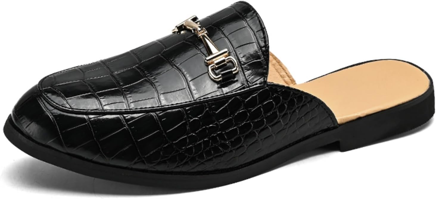 

Мужские ретро-слипоны QWUIEOIN из кожи с эффектом камня, без задника, с пряжкой-лошадкой, тапочки для курения с круглыми носками, нескользящие, для делового повседневного ношения, вечеринок и выпускных, черный