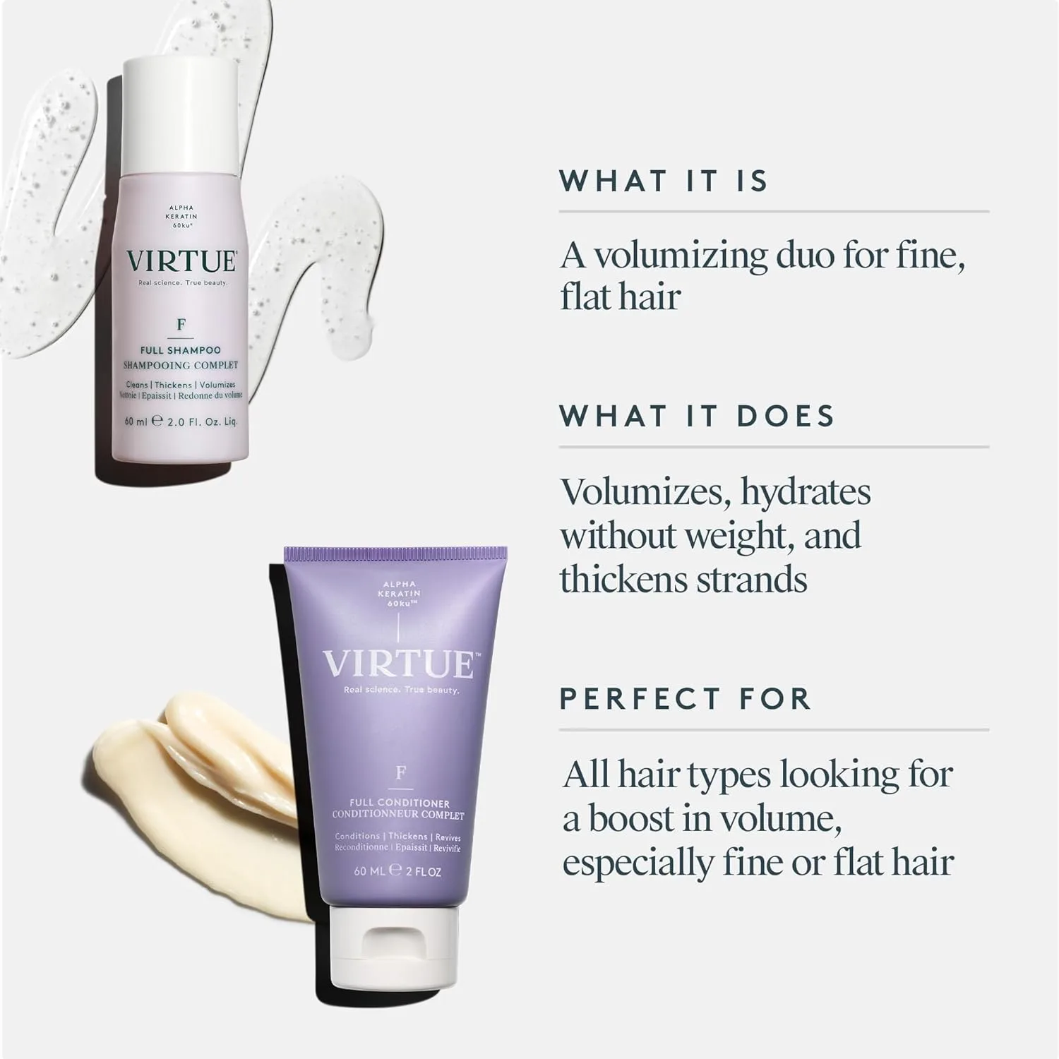 Набор шампуня и кондиционера Virtue Full Sulfate Free Volumizing Shampoo and Conditioner Set придает объем волосам, подходит для всех типов волос, безопасен для окрашенных волос. — фото 2