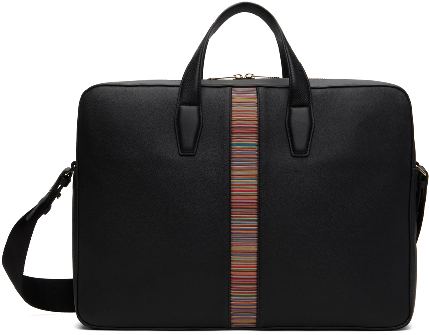 

Черный кожаный фирменный полосатый деловой портфель Paul Smith