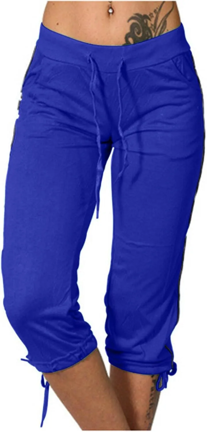 

RKSTN женские капри для лета 2025 Casual Yoga Gym с высокой талией и шнурком