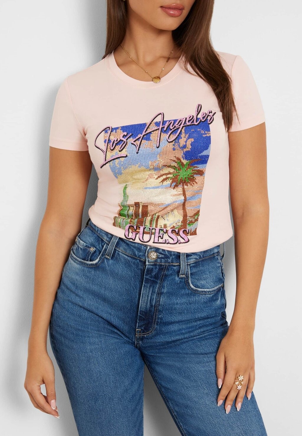 

Футболка с принтом STRETCH FRONT Guess, розовый