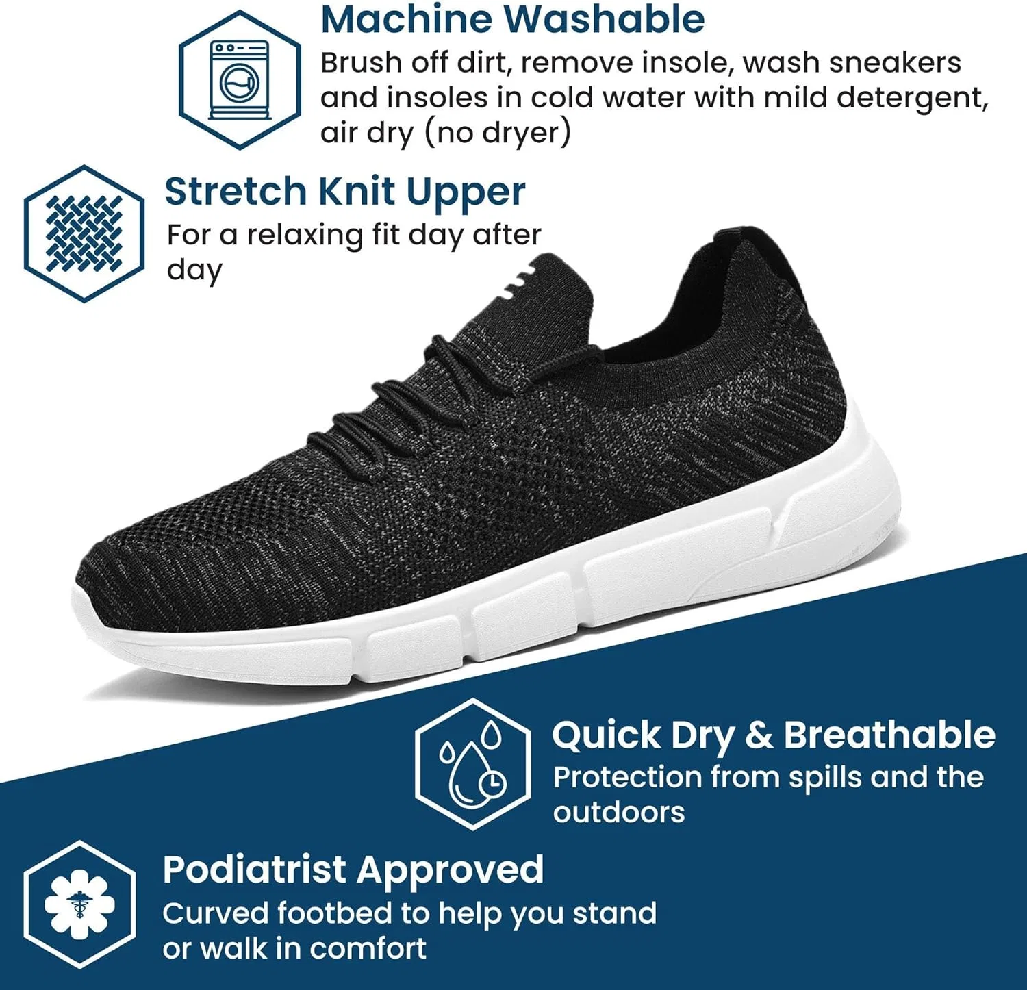 Кроссовки для ходьбы HUHV Tech Knit, черный глитч — фото 3