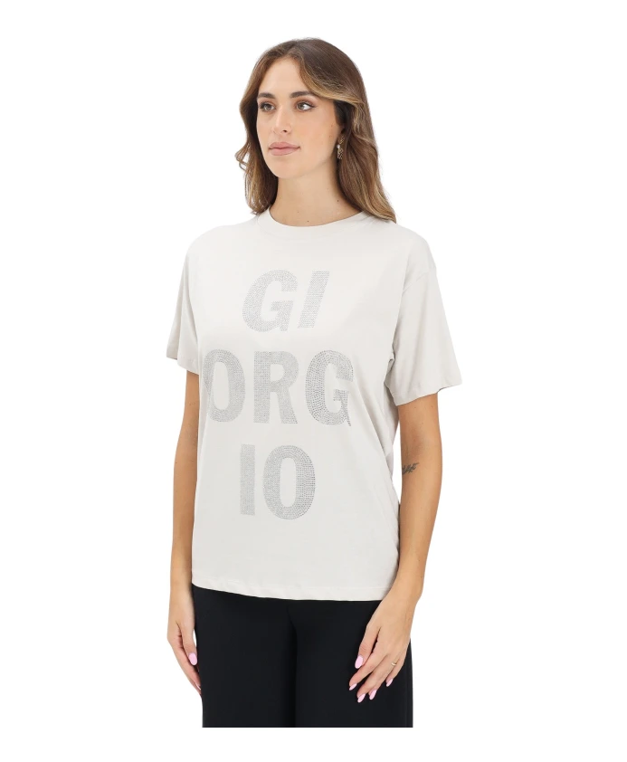 

Бежевая футболка с принтом «giorgio». Armani Exchange, белый