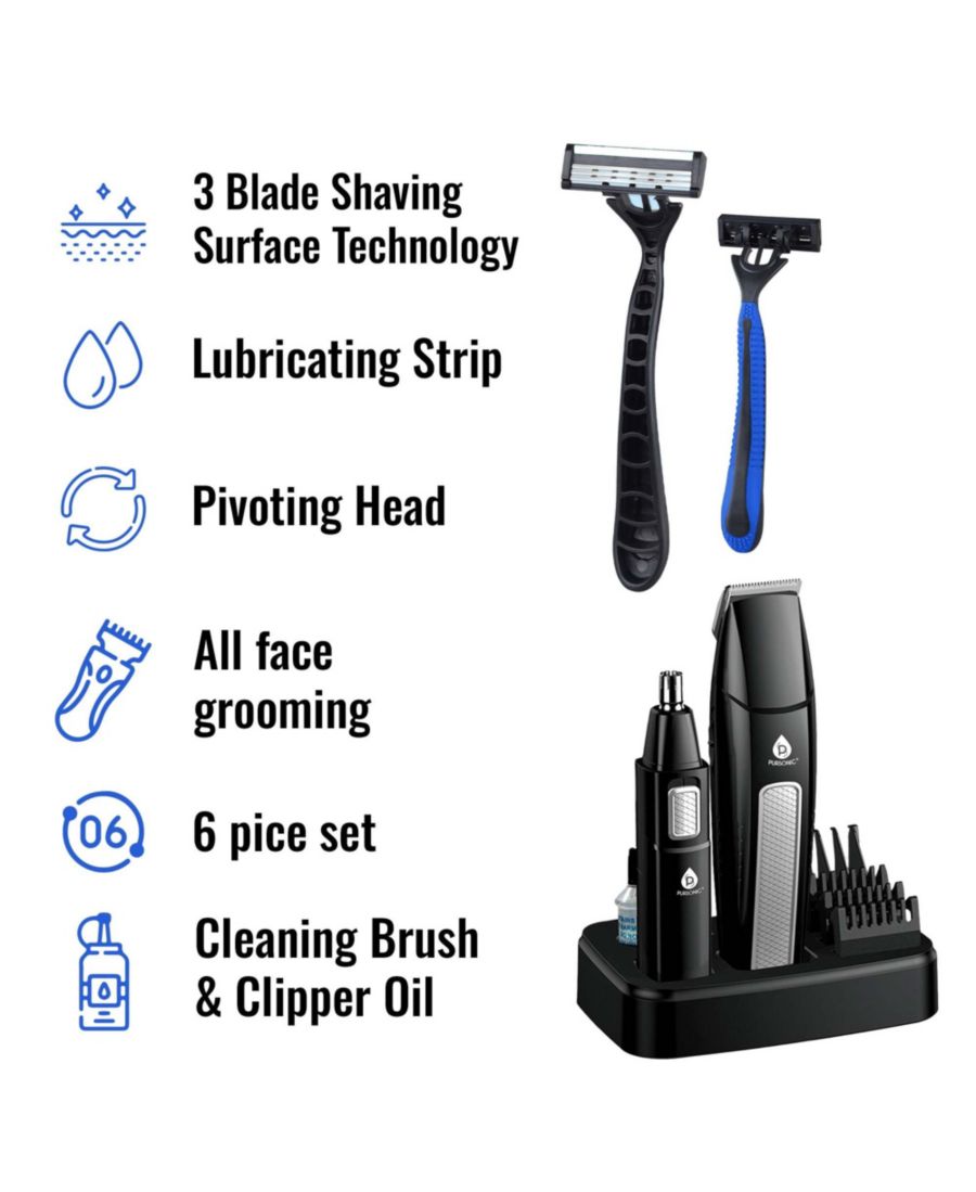 Набор для ухода за собой Mario Lopez Ultimate Grooming Set - 10 предметов для волос, бороды и тела + одноразовые бритвы PURSONIC, черный — фото 3
