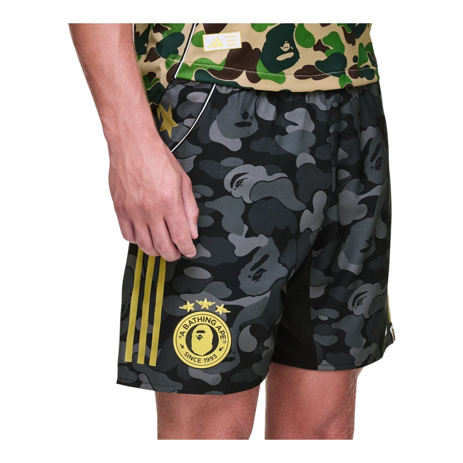 Шорты adidas x BAPE FB Slim-Fit Shorts 'Black Grey' — фото 4