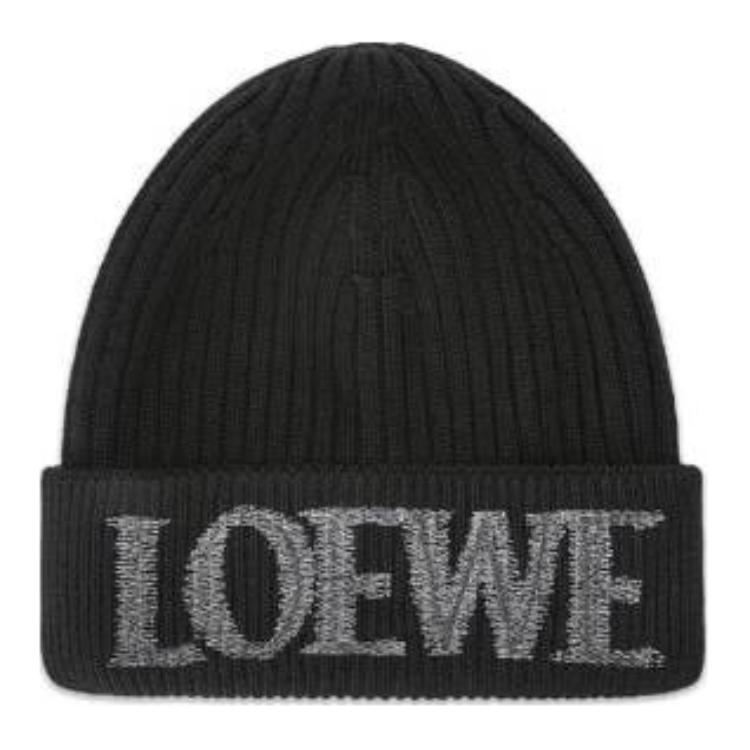 LOEWE Вышитая логотипом ребристая вязаная шапка, Black — фото 2