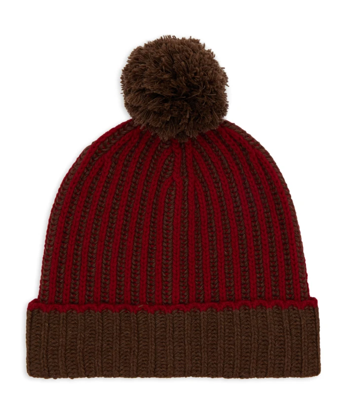 

Красная шерстяно-кашемировая шапка-бини с ребристым узором. Gallo, мультиколор