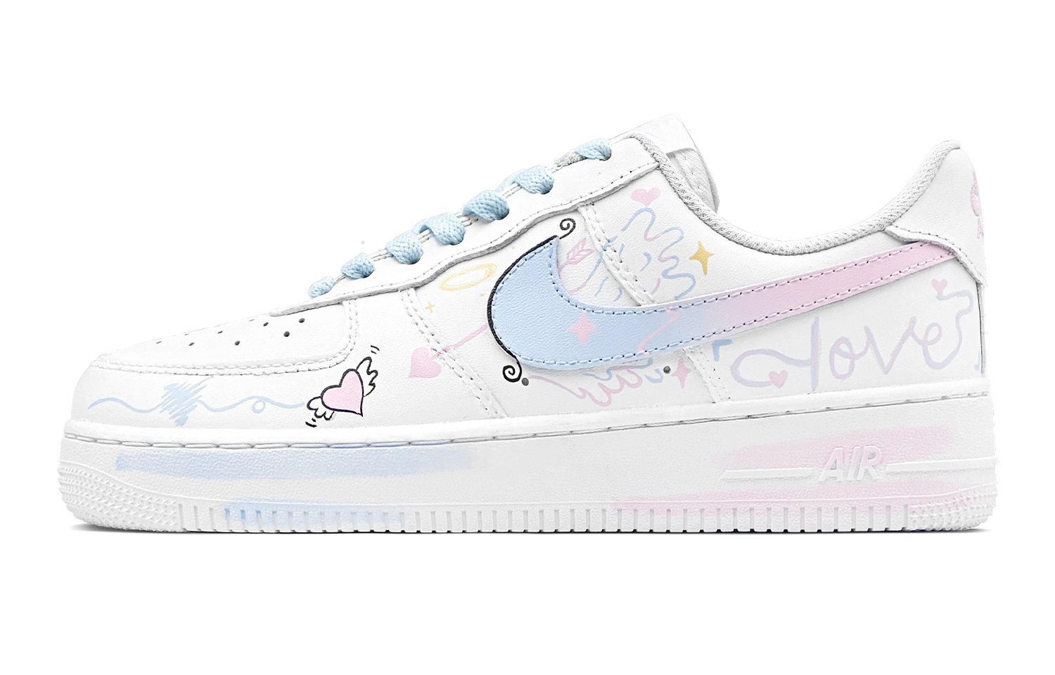 

Nike Кроссовки Air Force 1 Slip Resistant Abrasion Resistant с противоскользящей и устойчивой к истиранию подошвой, низкие, унисекс, бело-сине-розовые, цвет Blue Pink