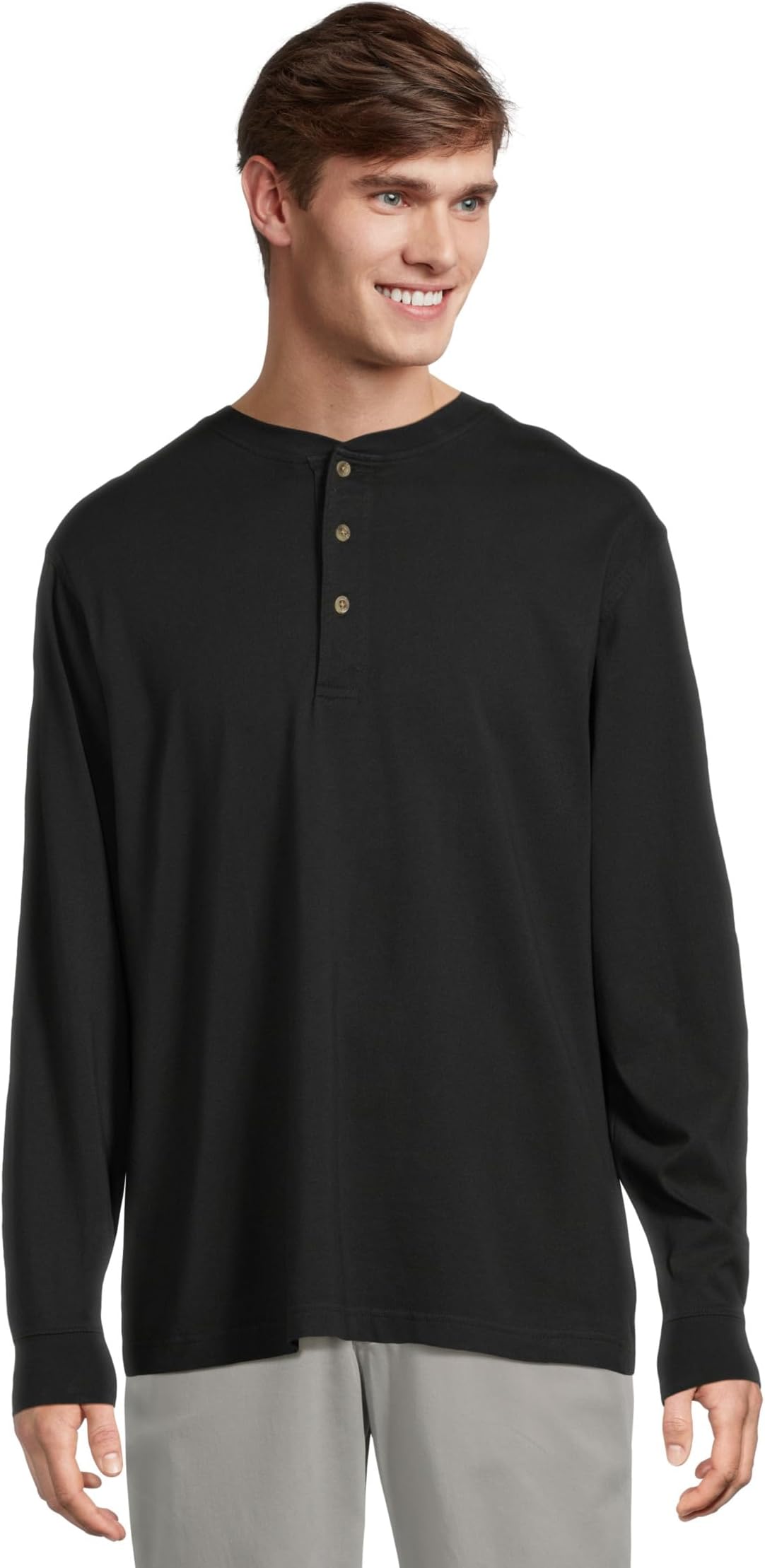 

Мужская футболка Carefree Unshrinkable, традиционный крой, длинный рукав, хенли L.L.Bean, Black