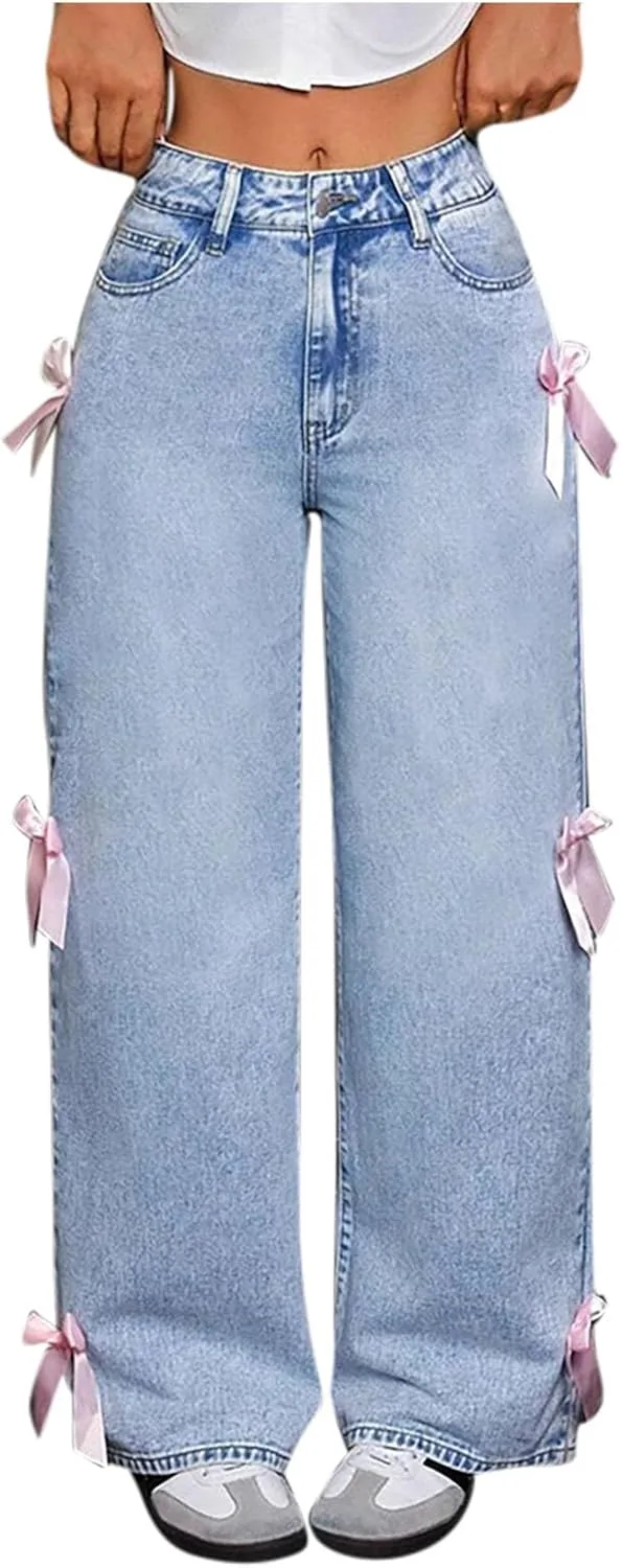 

Джинсы женские Wide Leg High Waisted Stretchy AOREUGL