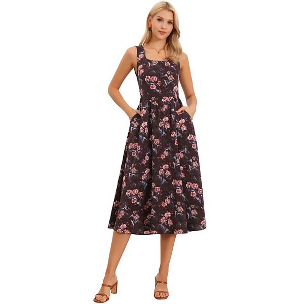 

Безрукавное платье-миди с цветочным принтом и карманами для женщин Inspire Chic