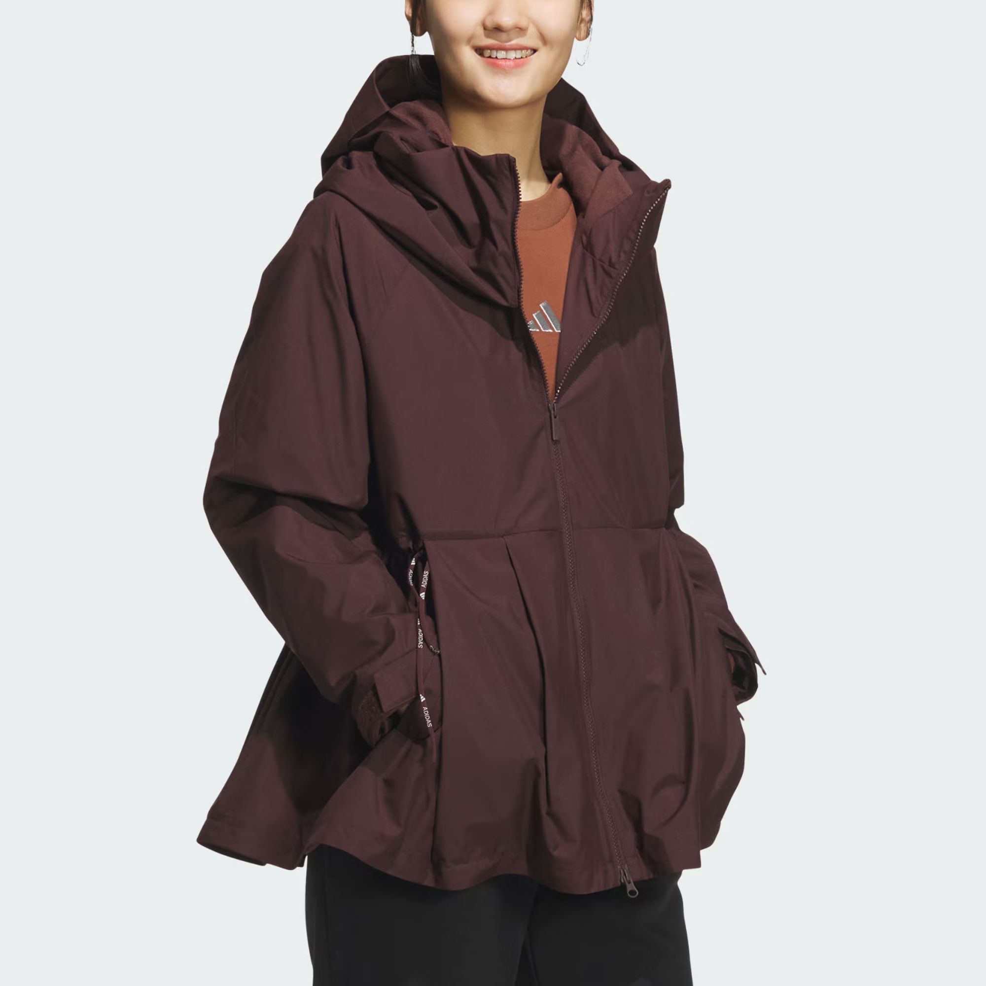 Удлиненная тканая куртка women's Adidas, темно-коричневый/белый — фото 4