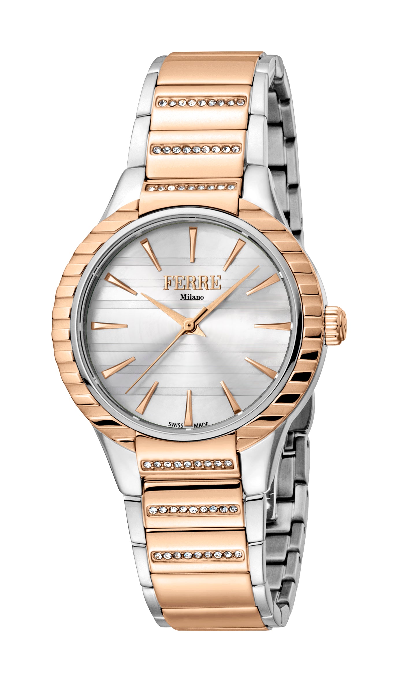 

Ferre Milano Ladies Silver Dial SS MB. средние звенья в RG. Часы