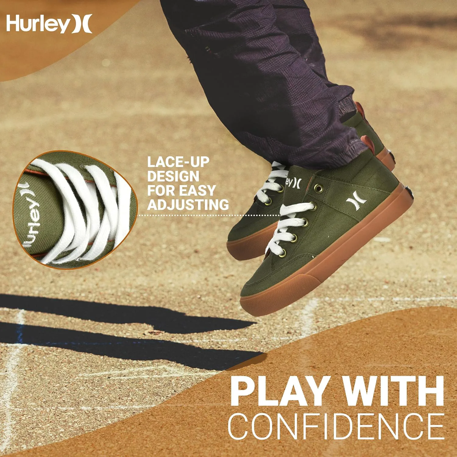 Детские высокие скейтбордные кроссовки Hurley Roddy, спортивная обувь для мальчиков и девочек, хаки — фото 4