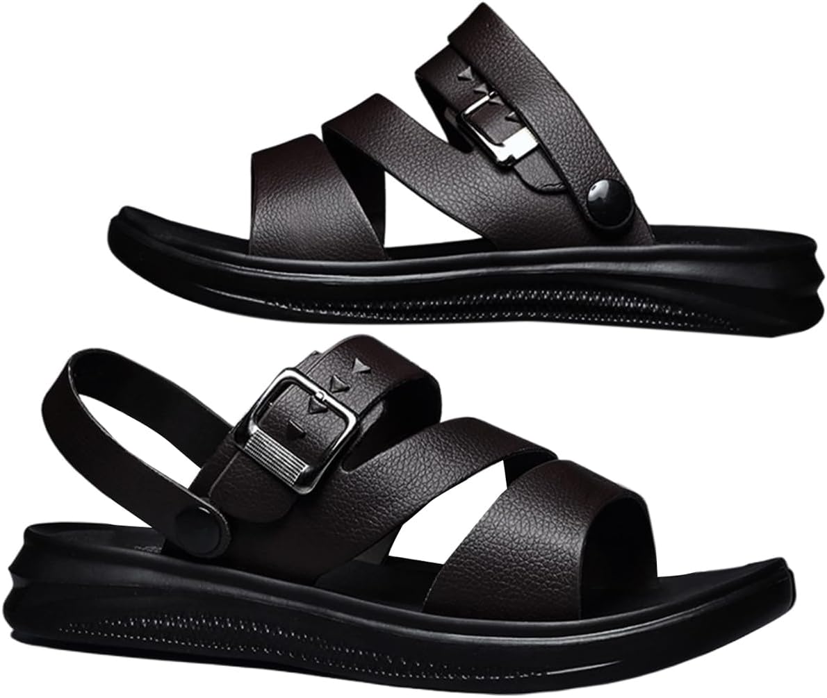 

Мужские кожаные пляжные сандалии GORGLITTER 2025 слайдеры-шлепанцы, коричневый