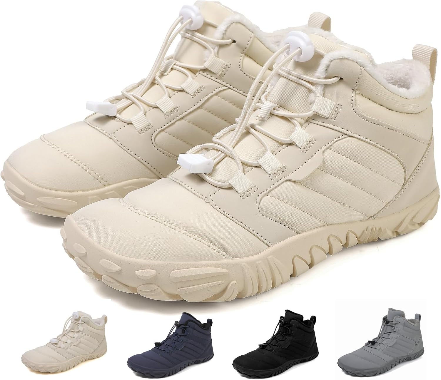 

Зимние ботинки для мужчин и женщин, водонепроницаемые, теплые с мехом, для снега, с широкой носочной частью, без подъема, противоскользящие туристические ботинки Kiyenus, бежевый
