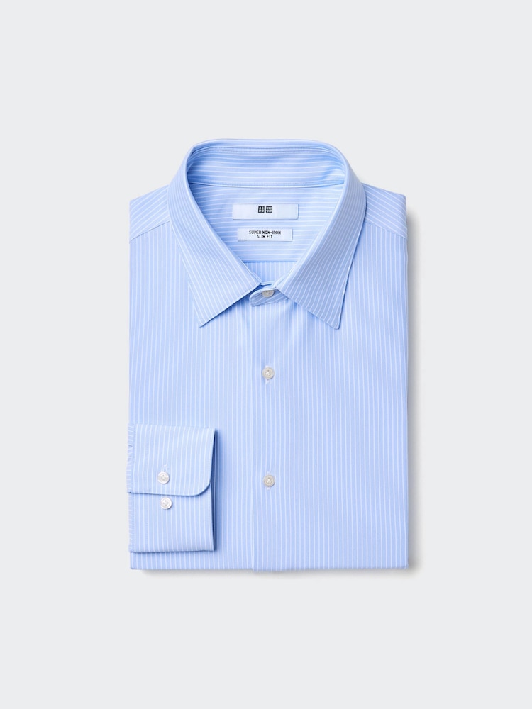 

Рубашка из джерси super non-iron slim fit в полоску Uniqlo, цвет 63 синий