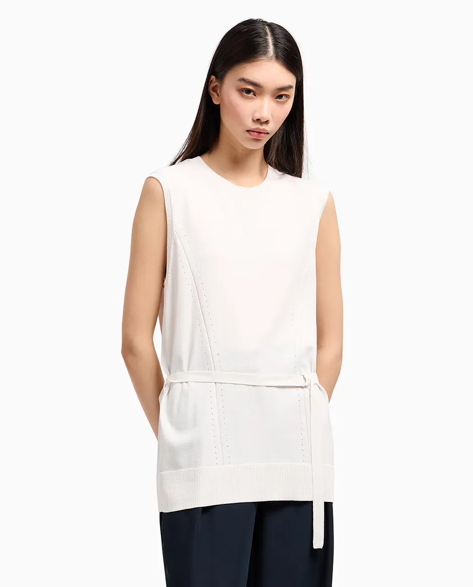 

Женский вискозный трикотажный топ с поясом Armani Exchange, цвет Crudo
