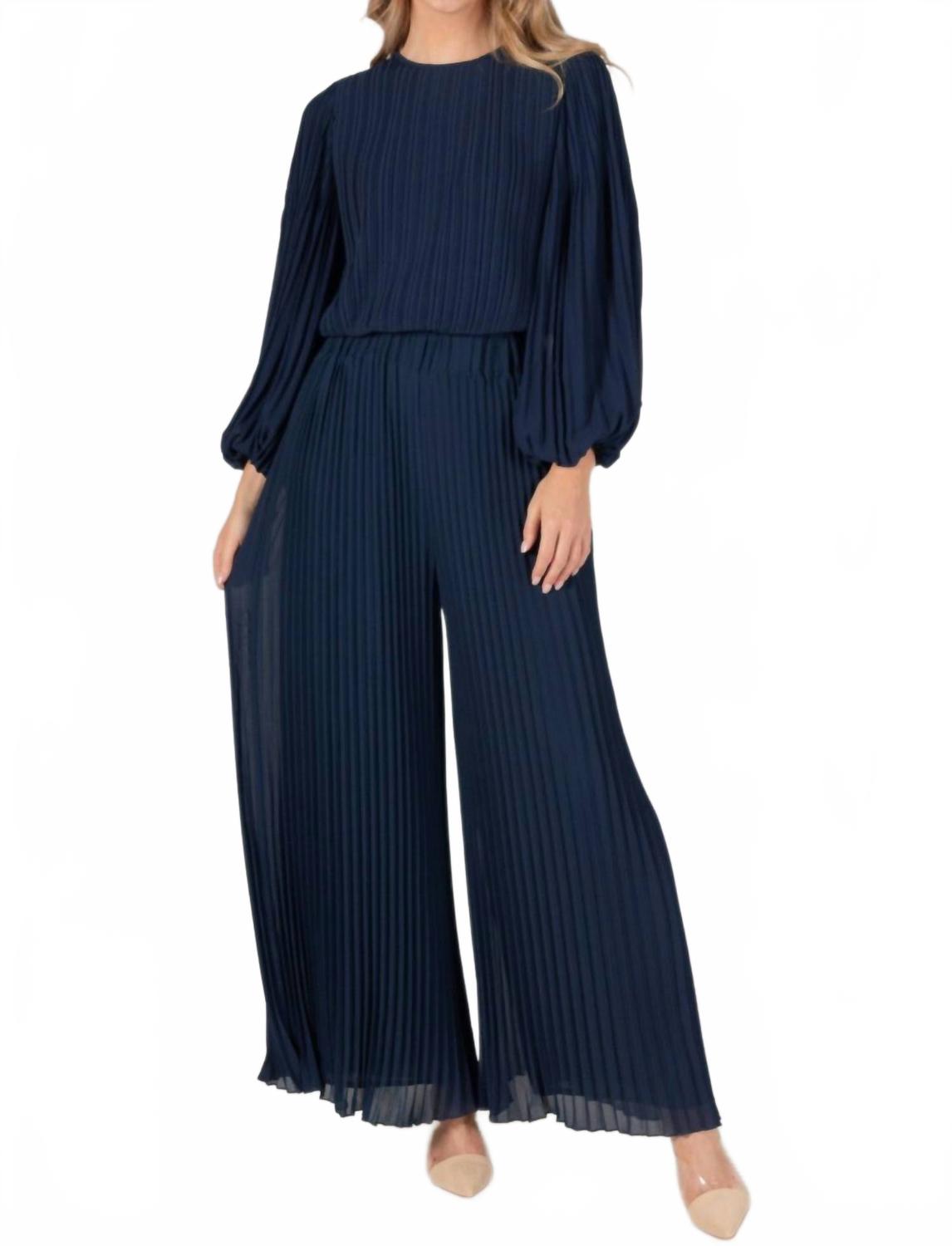 

Широкие плиссированные брюки из шифона в темно-синем цвете Before You